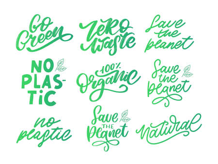 Concept set Zero Waste handwritten text title sign. Vector illustration.のイラスト素材