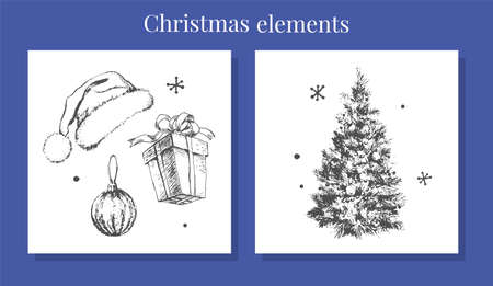 New year and christmas set sketch illustrationのイラスト素材