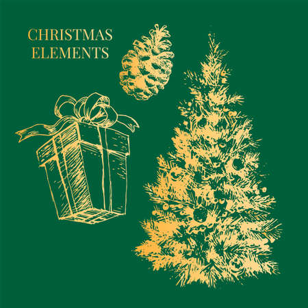 New year and christmas set sketch illustrationのイラスト素材