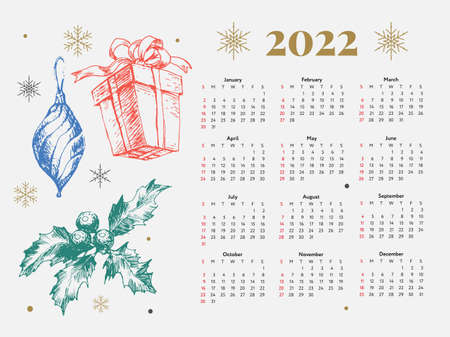 2022 Christmas New Year Sketch Calendarのイラスト素材