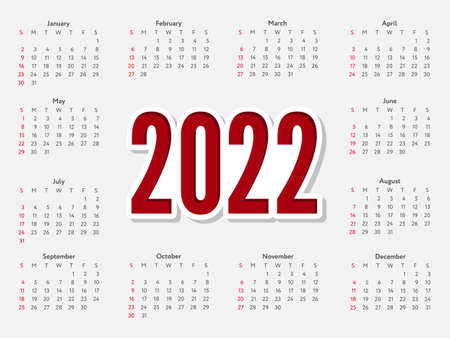 2022 Christmas lettering golden New Year Sketch Calendar Week starts on Sunday.のイラスト素材