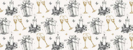 Hand-drawn sketch Christmas pattern NEw year giftのイラスト素材