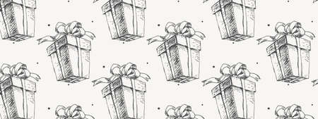 Hand-drawn sketch Christmas pattern NEw year giftのイラスト素材