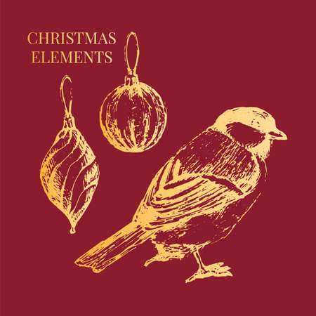 New year and christmas set sketch illustrationのイラスト素材