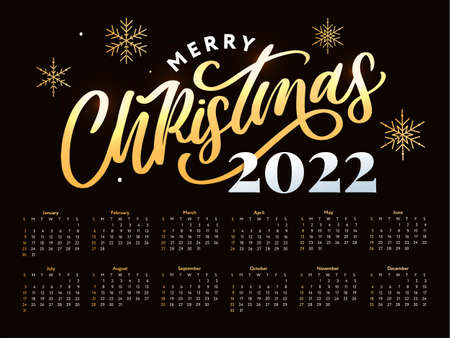 2022 Christmas Tree New Year Sketch Calendar Week starts on Sunday.のイラスト素材