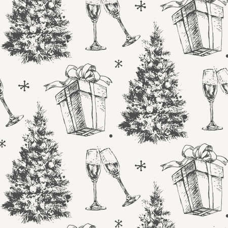 Hand-drawn sketch Christmas pattern NEw year giftのイラスト素材