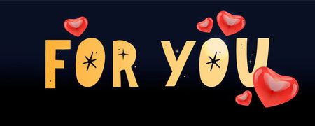 For you Happy Valentines day text, hand lettering typography poster on red gradient background....