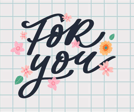 For you Happy Valentines day text, hand lettering typography poster on red gradient background....