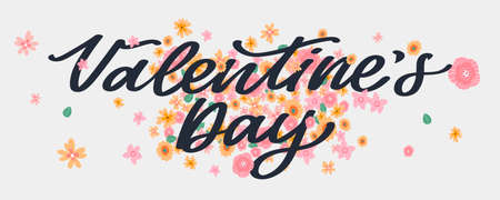 Happy Valentines day text, hand lettering typography poster on red gradient background. Vector illustration. Romantic quote postcard, card, invitation, banner template.のイラスト素材