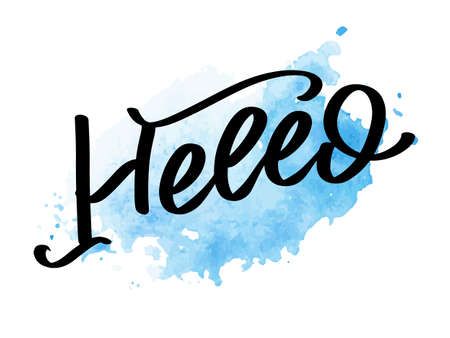 Hello in hand drawn style. Hello world. Lettering design concept. White background. Hand lettering typography. New year party. Hello quote message bubble. Hello symbol.のイラスト素材