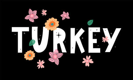 Turkey Lettering. Handwritten name of the country. Vector design template.のイラスト素材