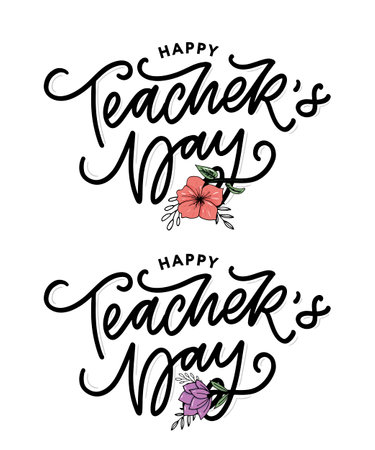 Handlettering Happy Teachers Day. Vector illustration Great holiday gift card for the Teachers Day.のイラスト素材