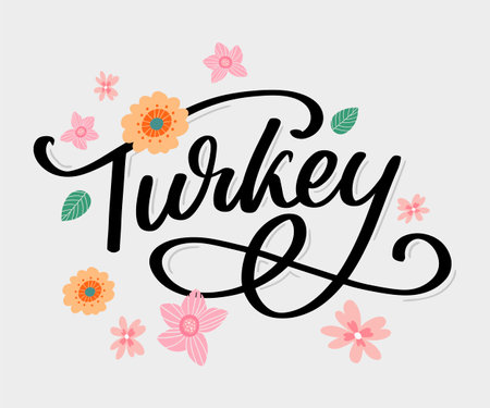Turkey Lettering. Handwritten name of the country. Vector design template.のイラスト素材
