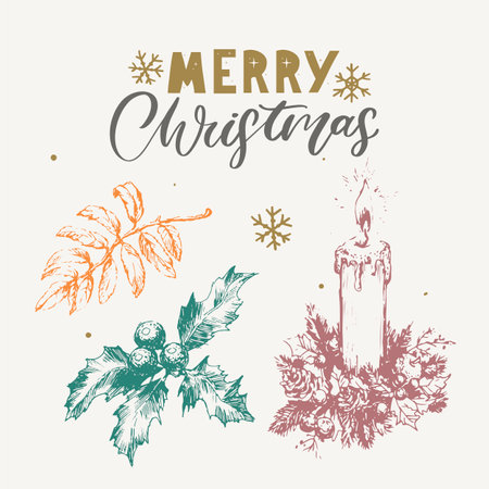 Merry Christmas. Happy New Year, 2023. Typography set. Vector logo, emblems, text design. Usable for banners, greeting cards, gifts etc.のイラスト素材