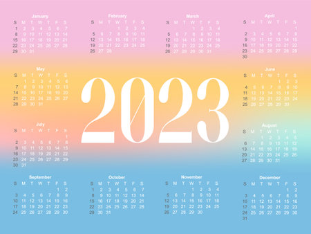 2023 Calendar year vector illustration. The week starts on Sunday. Christmas snowflakes calendar...