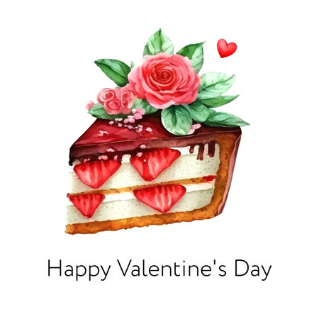 Valentines day watercolor cake, piece of cake. It can be used for card, postcard, cover, invitation, wedding card, mothers day card, birthday card, menu, recipe.のイラスト素材