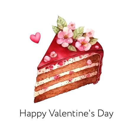 Valentines day watercolor cake, piece of cake. It can be used for card, postcard, cover, invitation, wedding card, mothers day card, birthday card, menu, recipe.のイラスト素材