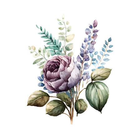 Dusty pink and cream rose, peony, hydrangea flower, vector garland wedding bouquet. Eucalyptus, greenery.Floral pastel watercolor style.Spring bouquet.Elements are isolated and editableのイラスト素材