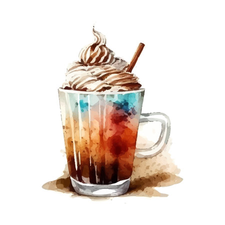 Hand drawn coffee watercolor illustration on white backgroundのイラスト素材