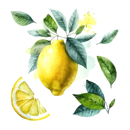 Hand drawn watercolor painting on white background. Vector illustration of fruit lemonのイラスト素材