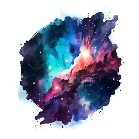 Vector space dark blue background with stars and clouds. Watercolor night sky backgroundのイラスト素材