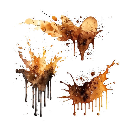 Watercolor Coffee and Milk Splashes Isolated on a White Background setのイラスト素材