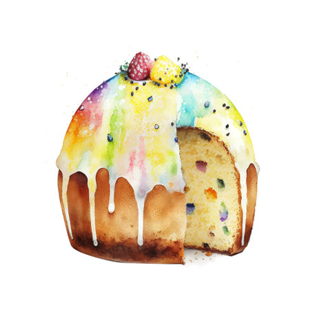 Easter kulich cake hand-drawn watercolor. Vectorized watercolor drawing.のイラスト素材