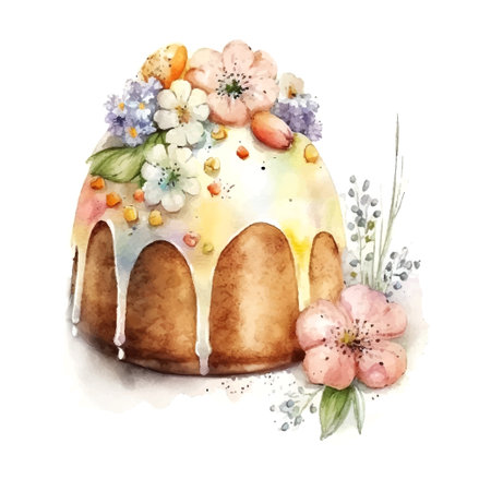 Easter kulich cake hand-drawn watercolor. Vectorized watercolor drawing.のイラスト素材