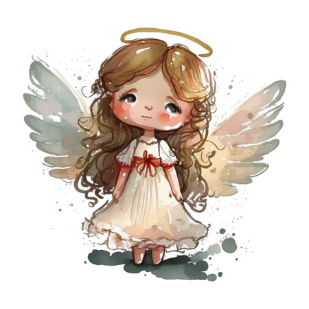 Cute Easter angel with a candle in his hands Watercolor Cartoon Christmas on white backgroundのイラスト素材