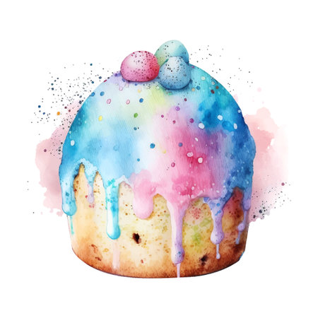 Easter kulich cake hand-drawn watercolor. Vectorized watercolor drawing.のイラスト素材