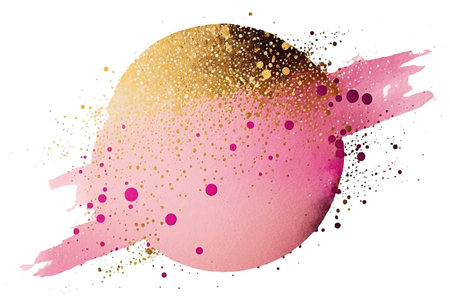 hand painted splash wet pink watercolor splash golden glitterのイラスト素材