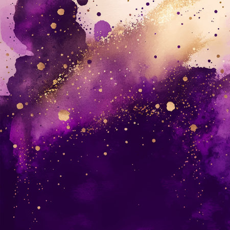 Mauve liquid watercolor background with golden glitter lines. Pastel violet marble alcohol ink drawing effect. Vector illustration of abstract stylish fluid art amethyst backdrop.のイラスト素材