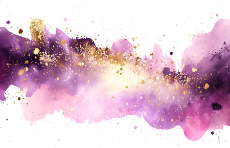 Mauve liquid watercolor background with golden glitter lines. Pastel violet marble alcohol ink drawing effect. Vector illustration of abstract stylish fluid art amethyst backdrop.のイラスト素材