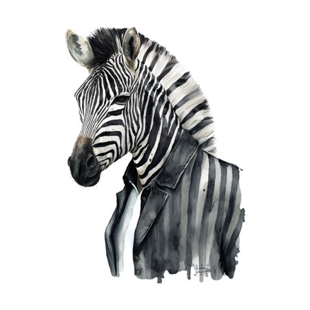 Watercolor zebra in suit gentleman anthropomorphic illustration, fashion animalsのイラスト素材