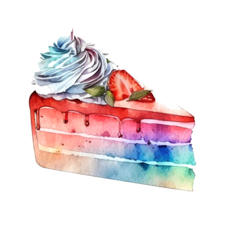 vector watercolor cake, piece of cake. It can be used for card, postcard, cover, invitation, wedding card, mothers day card, birthday card, menu, recipe.のイラスト素材