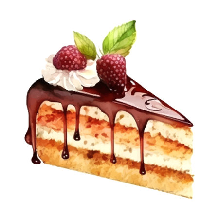 vector watercolor cake, piece of cake. It can be used for card, postcard, cover, invitation, wedding card, mothers day card, birthday card, menu, recipe.のイラスト素材