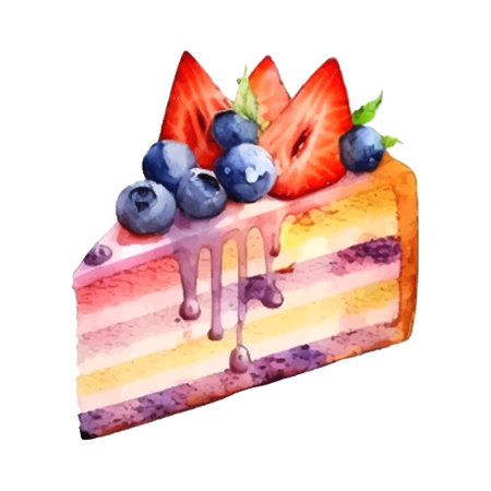 vector watercolor cake, piece of cake. It can be used for card, postcard, cover, invitation, wedding card, mothers day card, birthday card, menu, recipe.のイラスト素材