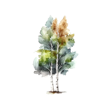 Watercolor birch trees Russia tree Design element for wallpapers, web site background Vector illustration.のイラスト素材