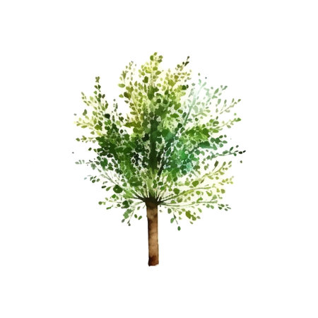 Watercolor tree hand draw vector nature paintingのイラスト素材