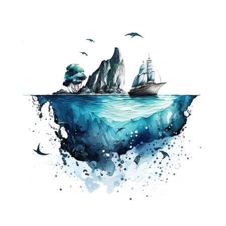 Watercolor sea illustration for paper design. White color background. Watercolor splash. Abstract art design. Vector illustration.のイラスト素材