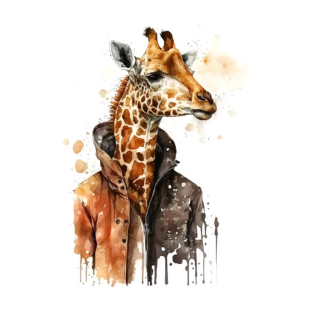 Giraffe suit fashion illustration for clothes design. Cute character design. Happy beautiful background.のイラスト素材