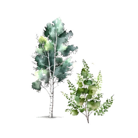Watercolor birch trees Russia tree Design element for wallpapers, web site background Vector illustration.のイラスト素材
