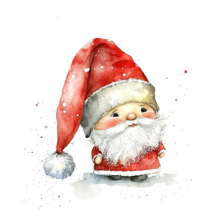 Retro little santa christmas watercolor, great design for any purposes. Funny vector illustration. Baby postcard.のイラスト素材