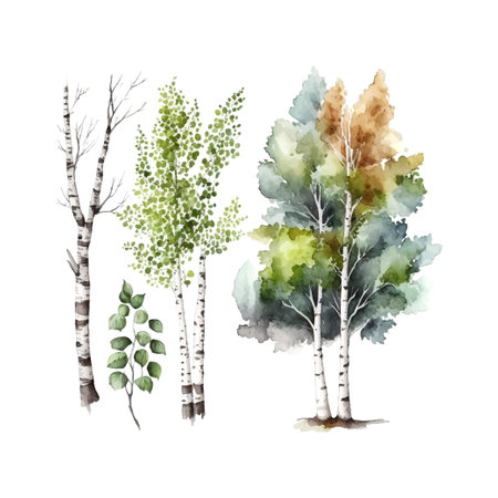 Watercolor birch trees Russia tree Design element for wallpapers, web site background Vector illustration.のイラスト素材