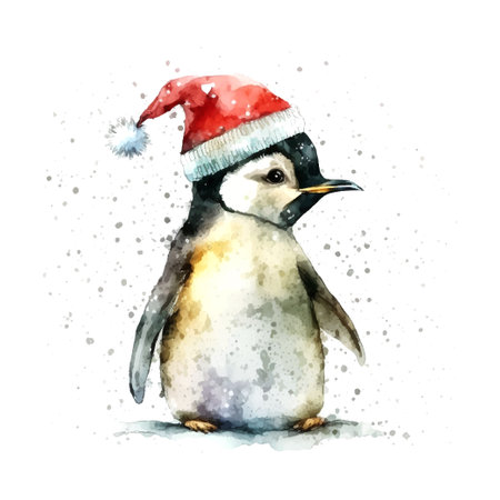 Watercolor christmas little pinguin watercolor for celebration design. Cute character design. Happy new year.のイラスト素材