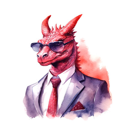 Dragon suit sunglasses fashion in cartoon style on black background. Cartoon style. Studio fashion portrait. Elegant luxury lifestyle portrait.のイラスト素材