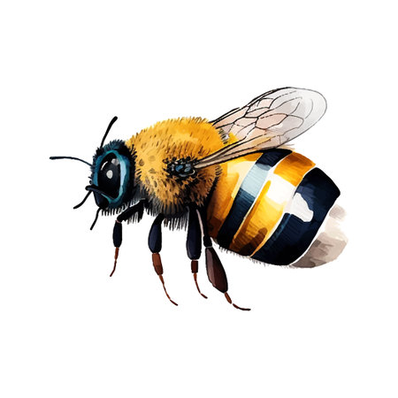 Colorful bee watercolor in beautiful style. Hand drawn vector illustration. Garden nature. Vector collection.のイラスト素材