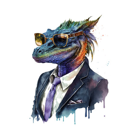 Dragon suit sunglasses fashion in cartoon style on black background. Cartoon style. Studio fashion portrait. Elegant luxury lifestyle portrait.のイラスト素材