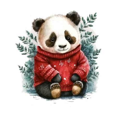 Panda watercolor christmas sweater in watercolor style New year holiday greeting card. Vector illustration design template.のイラスト素材