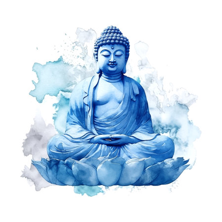 Blue buddha watercolor, great design for any purposes for decoration design. White background.のイラスト素材